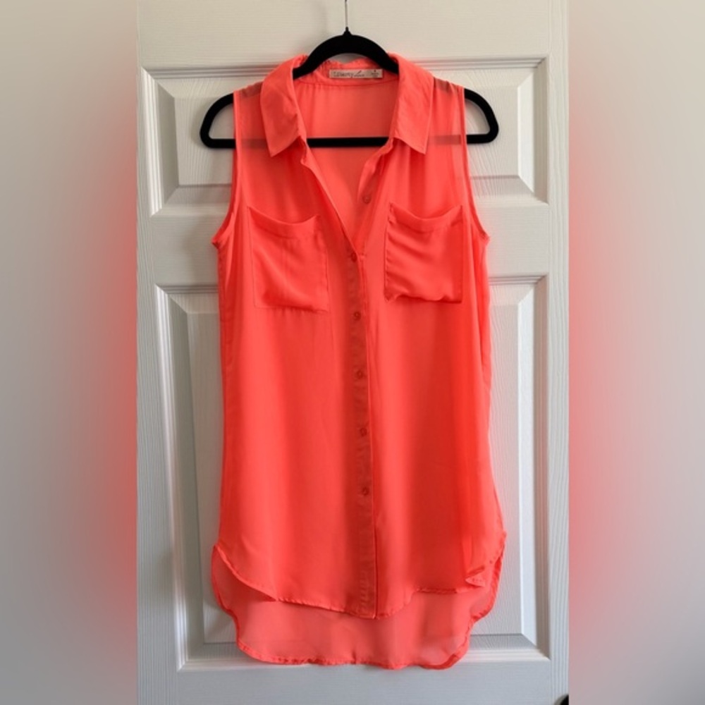 Liberty Love Vibrant Coral Sleeveless Blouse